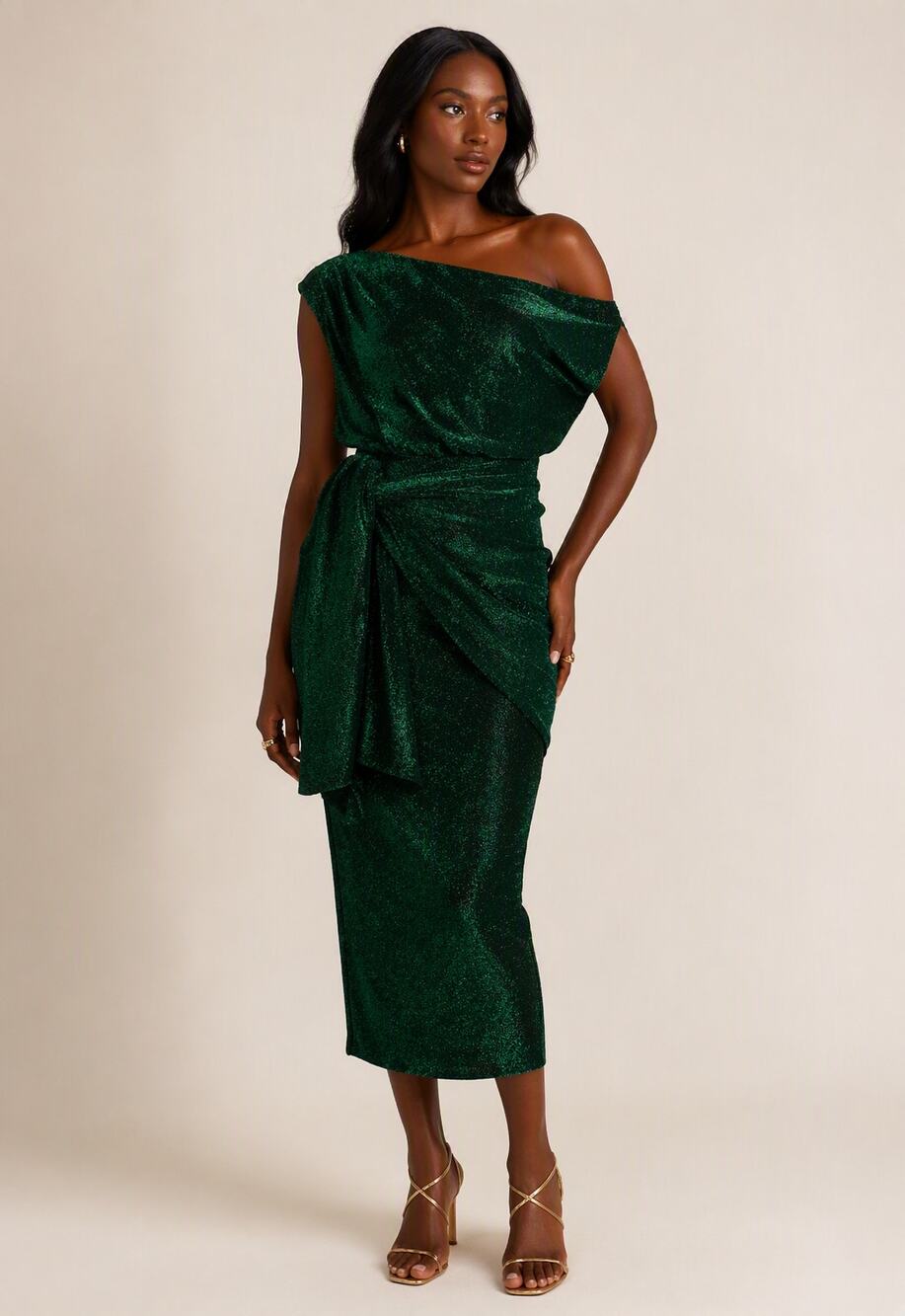 Petal & Pup Santiago Off Shoulder Midi Dress Emerald Size S Women Dress